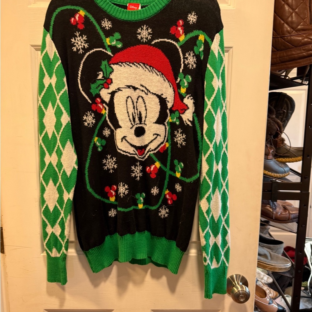 Disney Holiday Sweater with Green Trim and Black Body